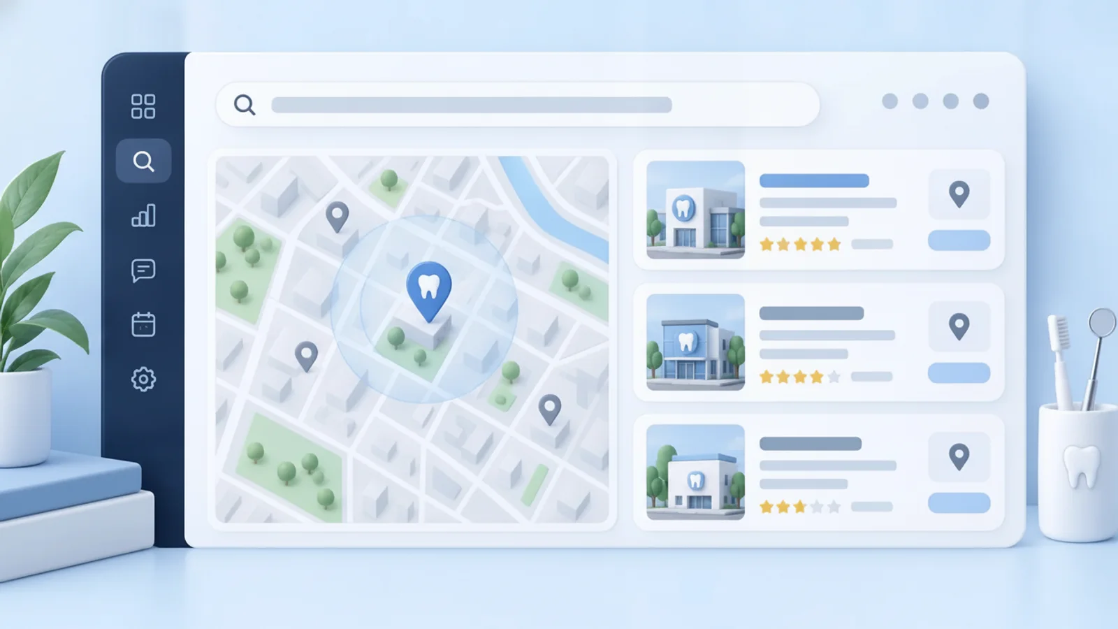 Illustrated dashboard about local search for dental practices